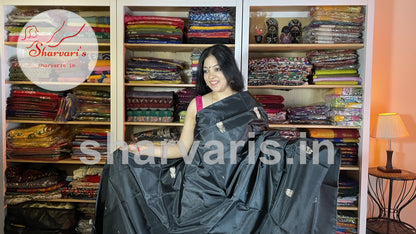 Black Banana Silk Saree with Beige Pallu