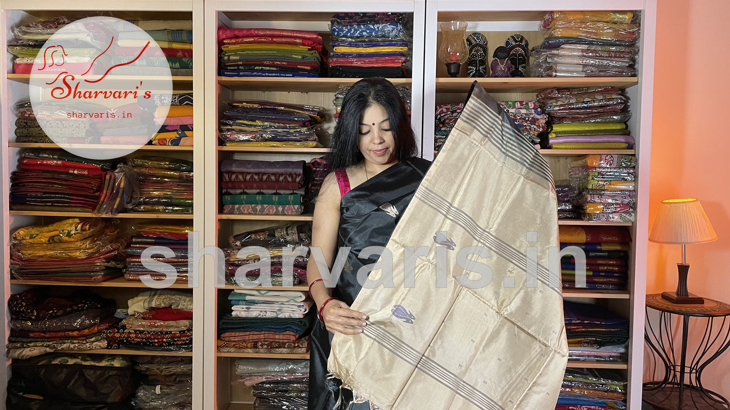 Black Banana Silk Saree with Beige Pallu