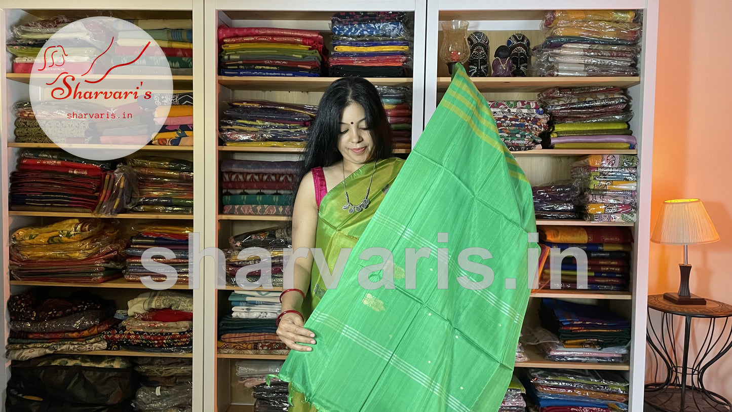 Green with Yellow Tinge Dual Tone Banana Silk Saree