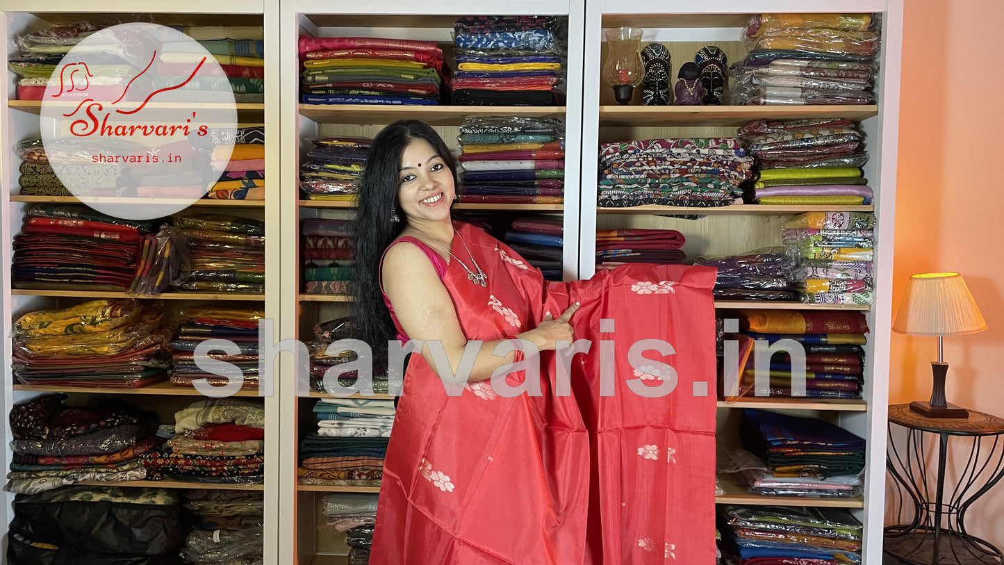 Dark Red Banana Silk Saree with Grey Pallu