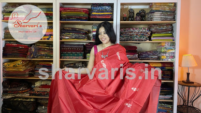 Dark Red Banana Silk Saree with Grey Pallu