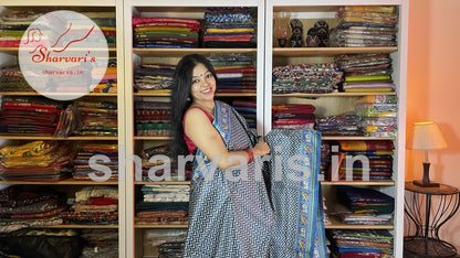 Cerulean Blue Semi Tussar Saree with Patola Prints