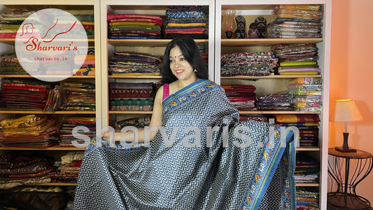 Cerulean Blue Semi Tussar Saree with Patola Prints