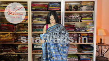 Cerulean Blue Semi Tussar Saree with Patola Prints