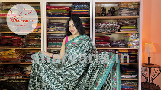 Teal Blue Semi Tussar Saree with Patola Prints