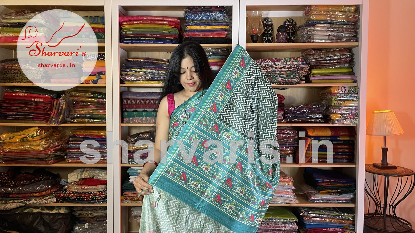 Teal Blue Semi Tussar Saree with Patola Prints