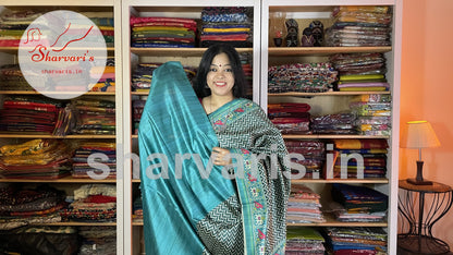 Teal Blue Semi Tussar Saree with Patola Prints