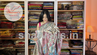 Beige and Cinnamon Brown Semi Tussar Saree with Kalamkari Prints