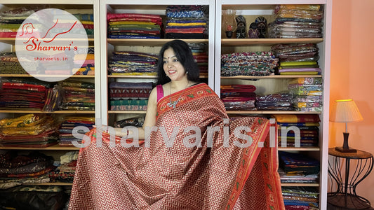 Red Semi Tussar Saree with Patola Prints