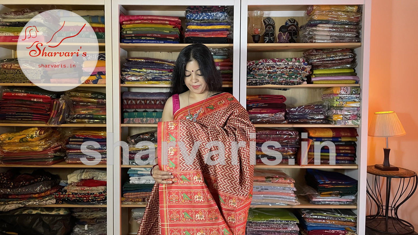 Red Semi Tussar Saree with Patola Prints