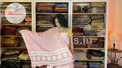 Baby Pink Cotton Dress Material with Kurtapatti and Mulmul Crushed Dupatta