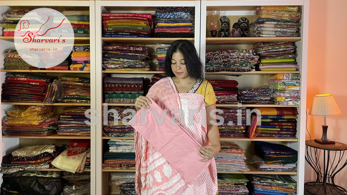 Baby Pink Cotton Dress Material with Kurtapatti and Mulmul Crushed Dupatta