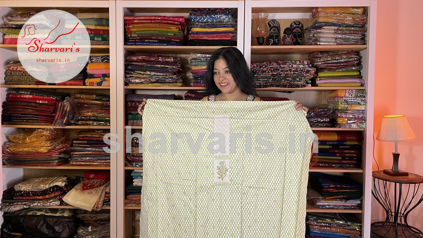 Pastel Green Cotton Dress Material with Kurtapatti and Crushed Dupatta