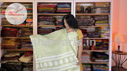 Pastel Green Cotton Dress Material with Kurtapatti and Crushed Dupatta