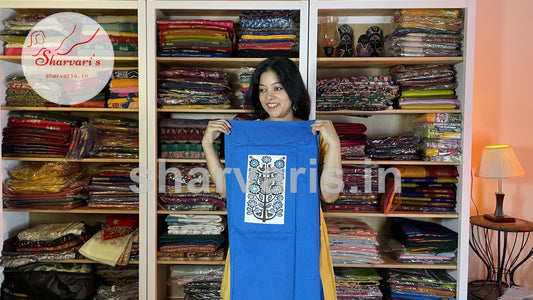 Royal Blue Blended Cotton Dress Material with Trendy Prints