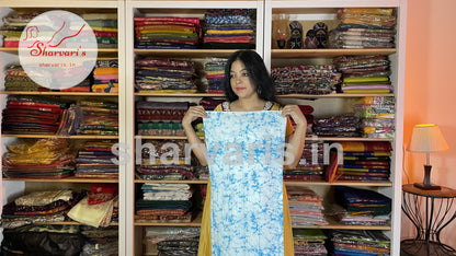 Azure Blue and White Mulmul Cotton Dress Material with Paisley and Shibori Prints