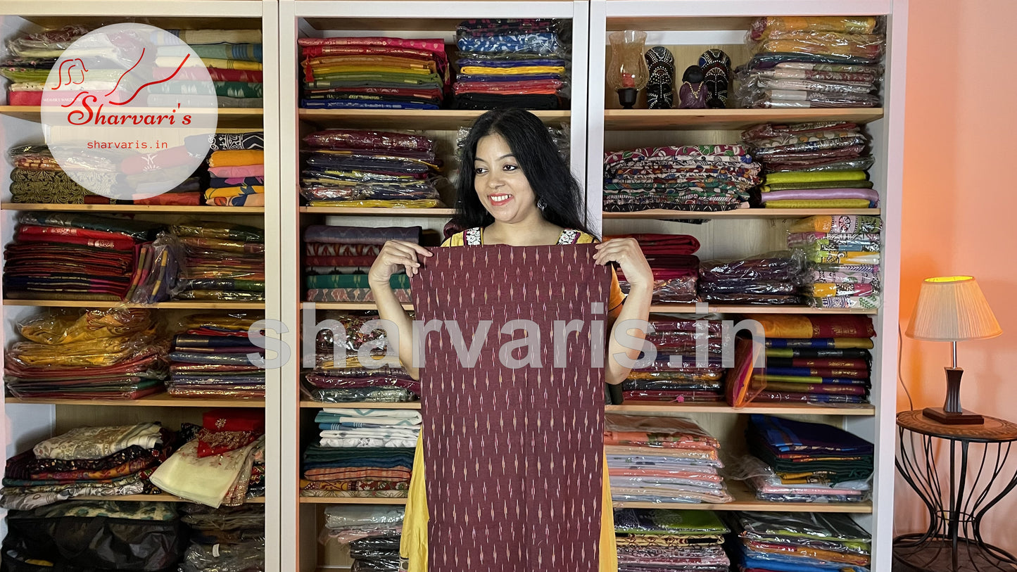 Maroon and Black Pochampally Double Ikkat Mercerised Cotton Dress Material