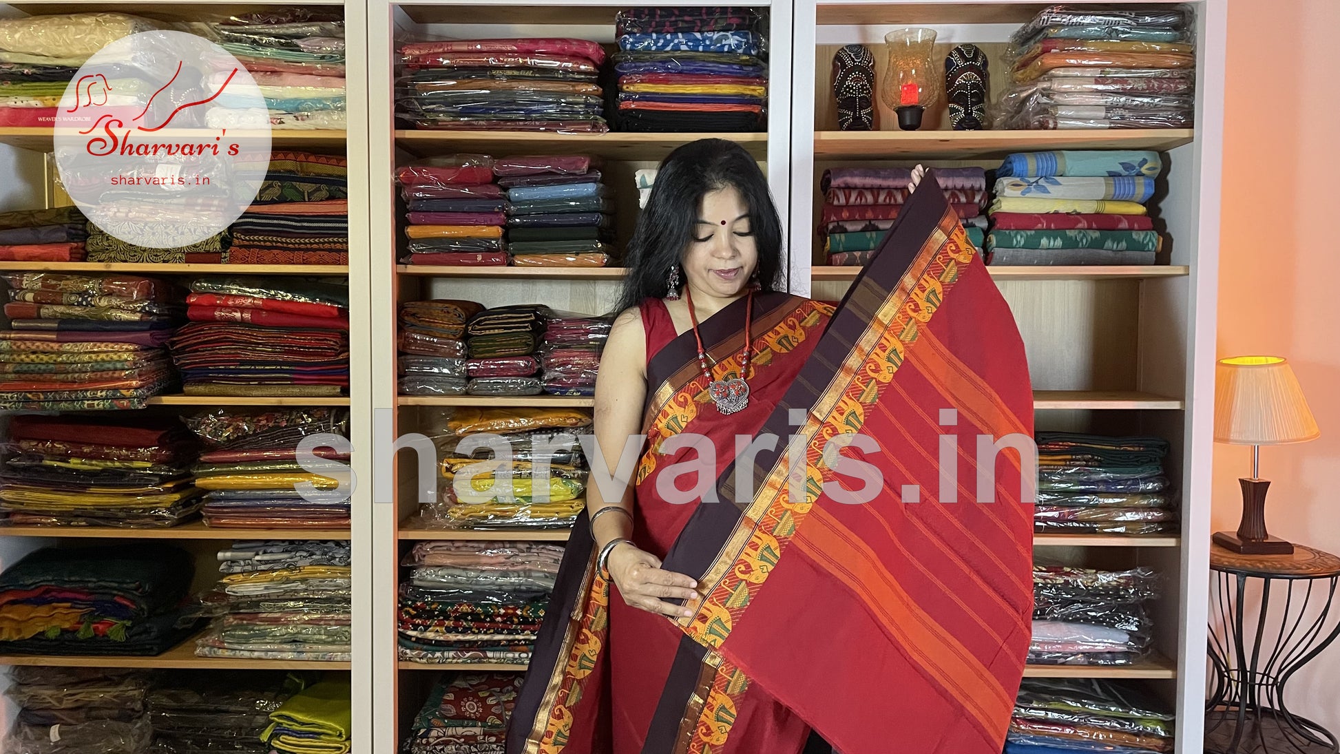 red chettinad cotton saree with thread work and zari borders 