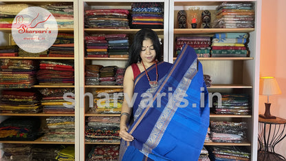 sapphire blue chettinad cotton saree with thread work borders