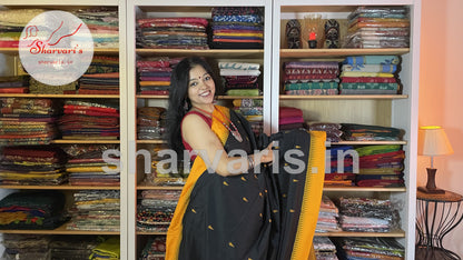 black and yellow gadwal silk cotton saree 