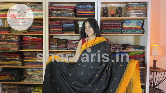 black and yellow gadwal silk cotton saree 