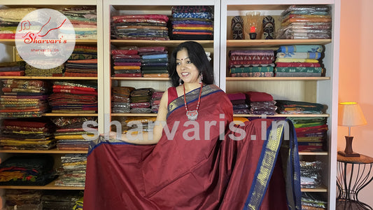 maroon and blue gadwal silk cotton saree