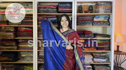 maroon and blue gadwal silk cotton blouse 