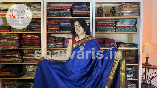 blue and maroon gadwal silk cotton saree