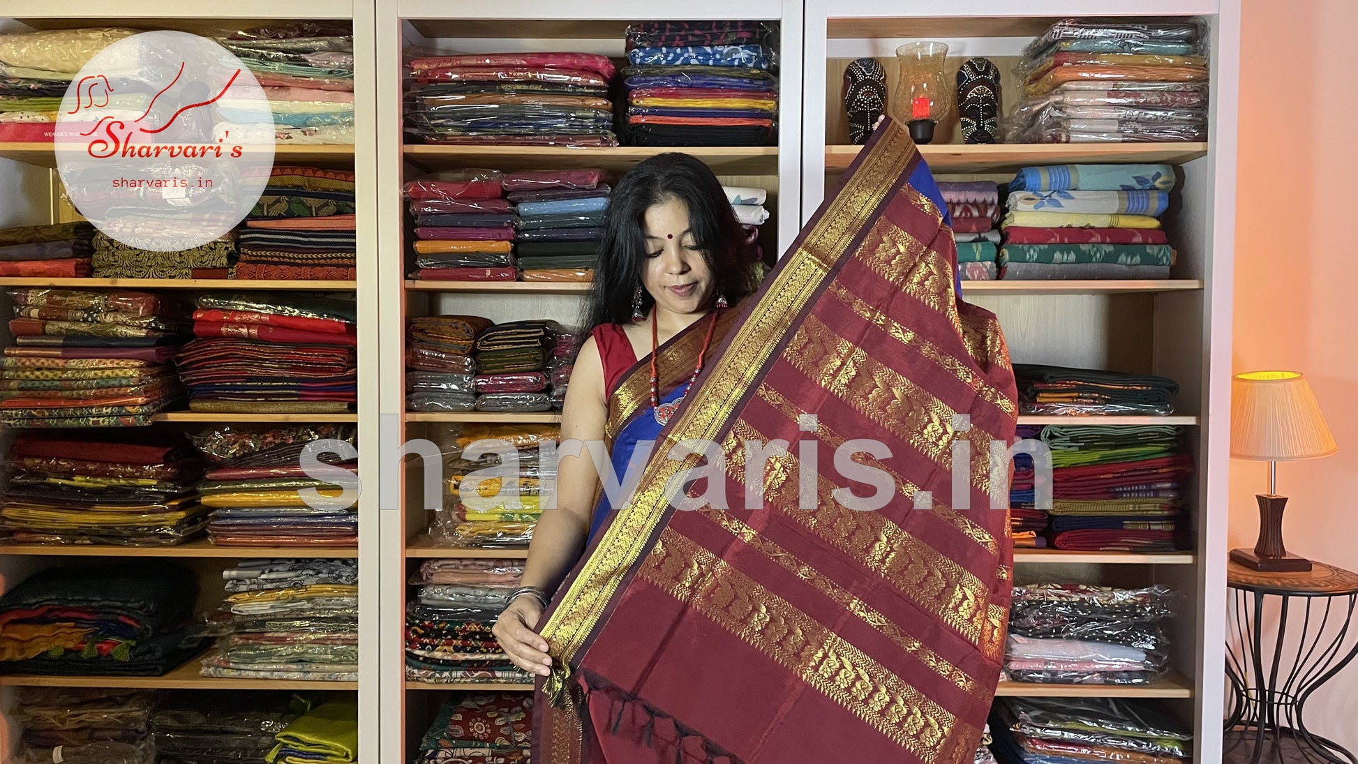 blue and maroon gadwal silk cotton saree