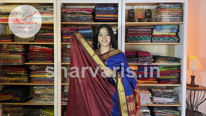 blue and maroon gadwal silk cotton blouse