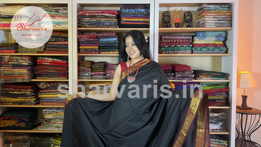 black and maroon gadwal silk cotton saree