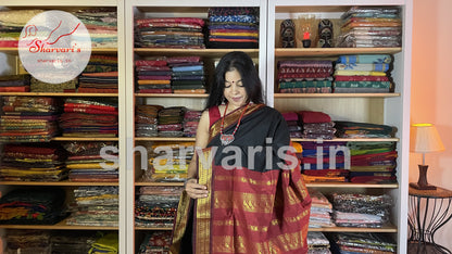 black and maroon gadwal silk cotton saree