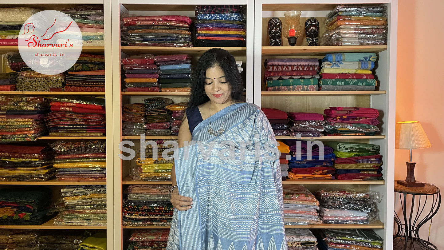 greyish blue easy wash crepe saree