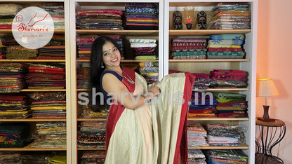 beige and red easy wash crepe saree 