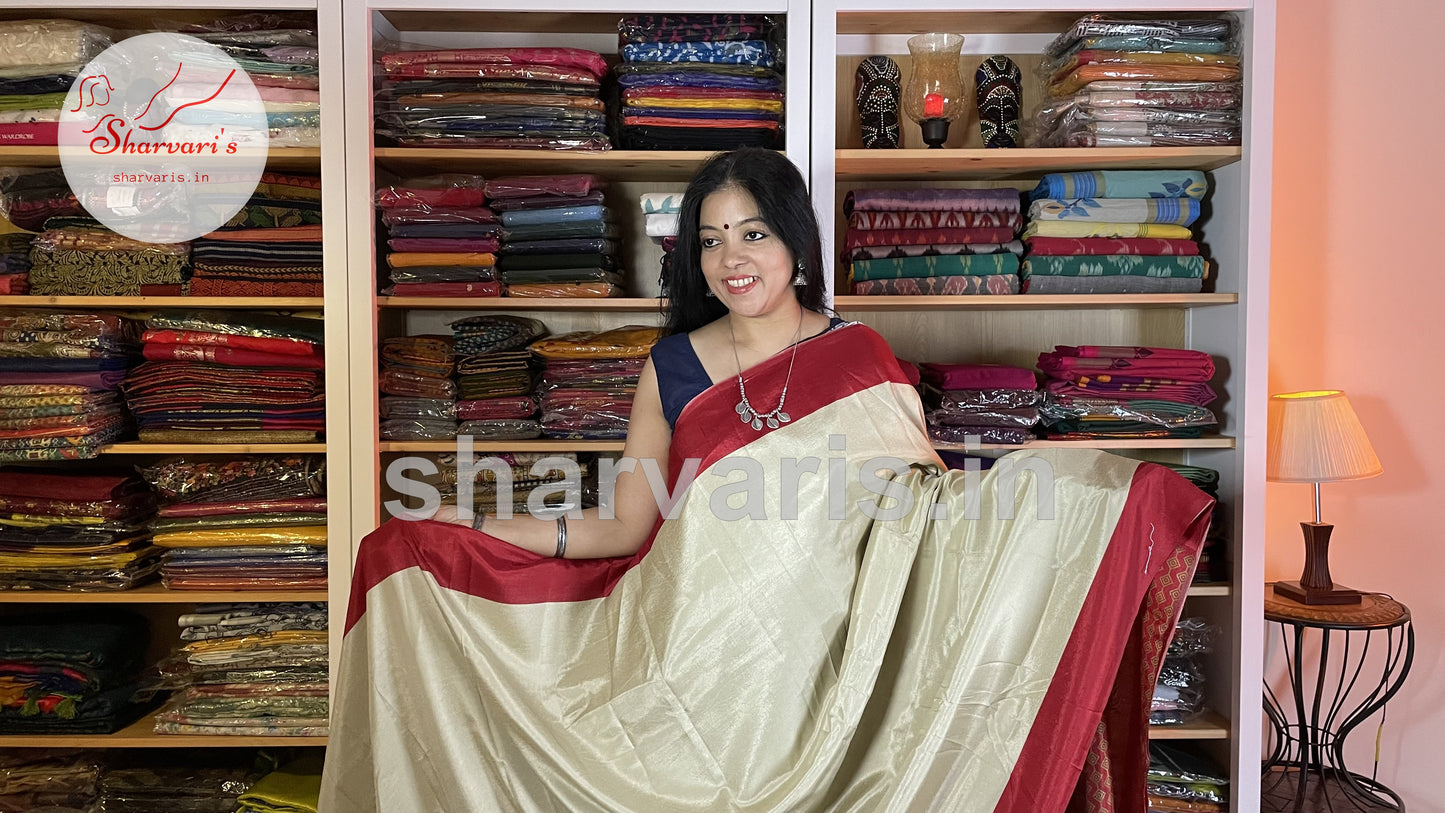 beige and red easy wash crepe saree 