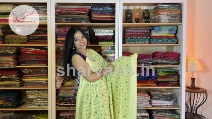 Pista Green Smooth Chiffon Easy Wash Saree with Small Floral Prints