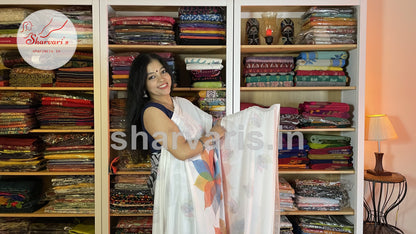 off-white smooth chiffon easy wash saree with floral prints
