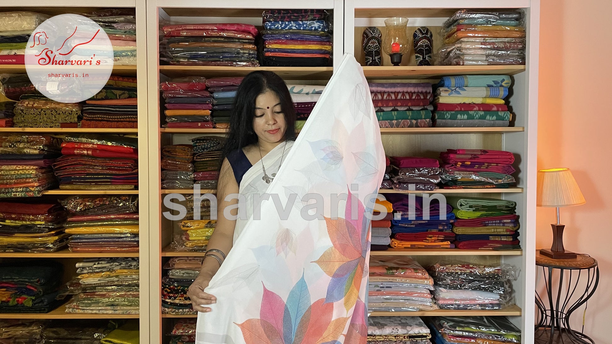off-white smooth chiffon easy wash saree with floral prints