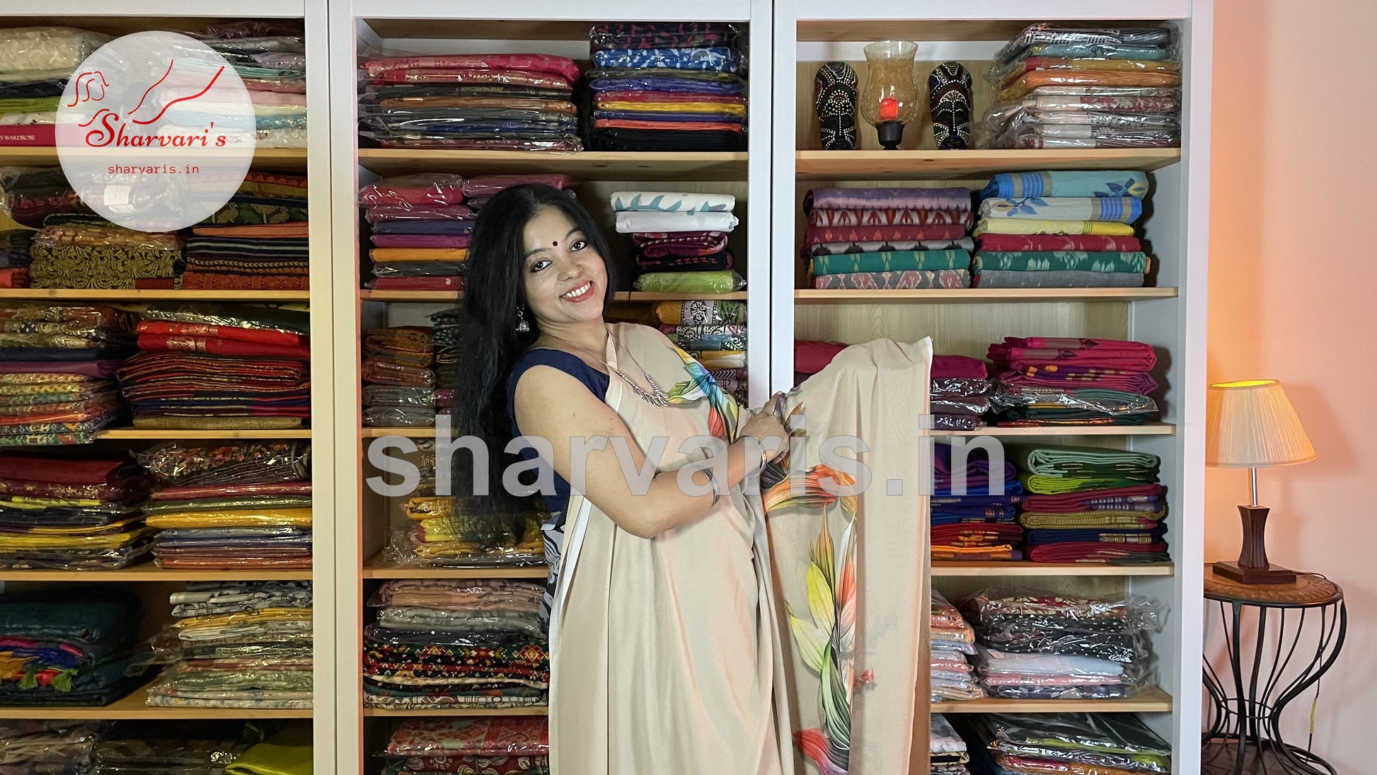 beige smooth chiffon easy wash saree with floral prints