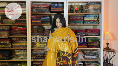 Tumeric Yellow Pure Benarasi Jute Saree  with Foil Print