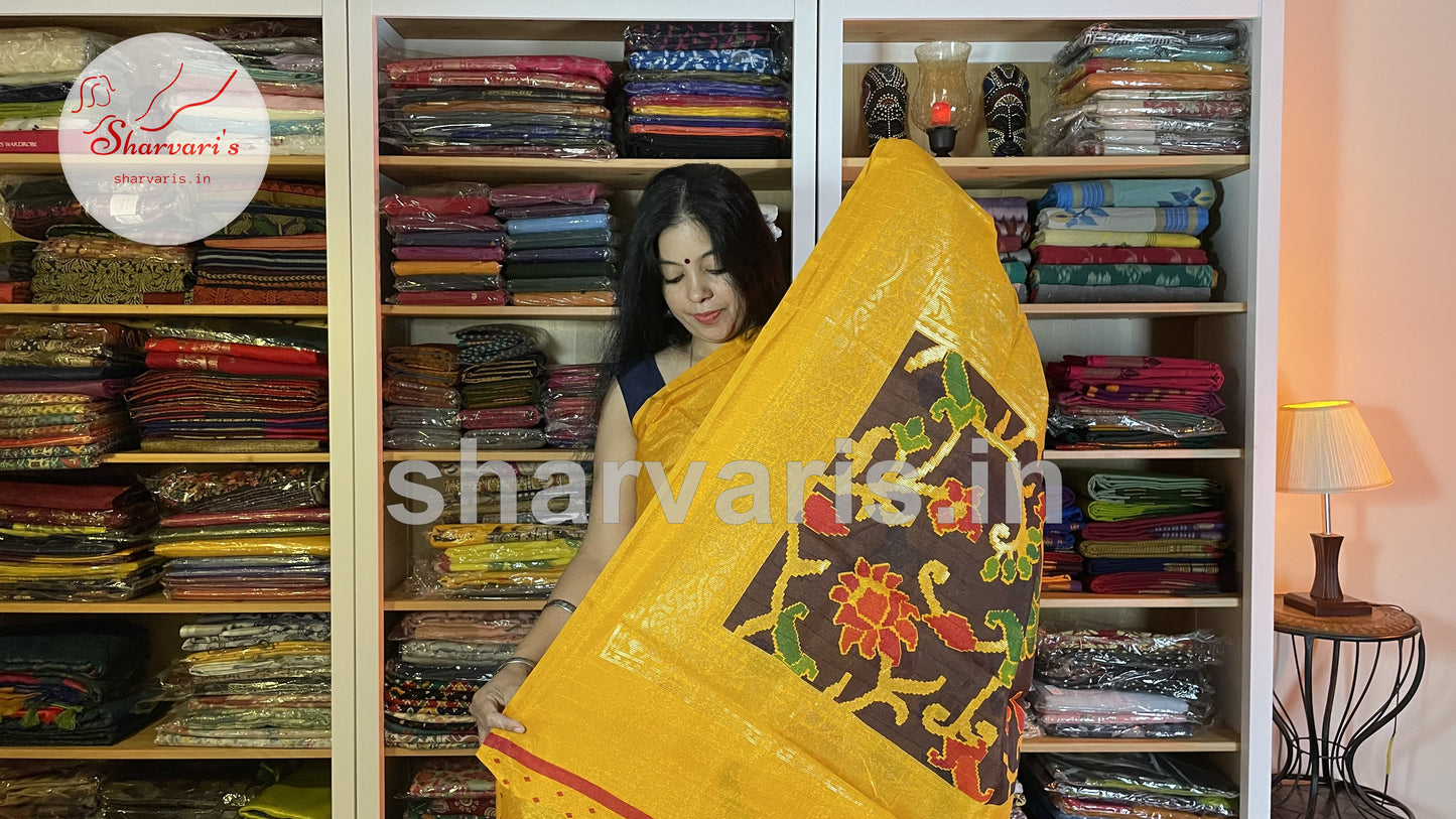 Tumeric Yellow Pure Benarasi Jute Saree  with Foil Print