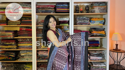 Coffee Brown and Yale Blue Pochampally Mercerised Cotton Saree with Trendy Patterns