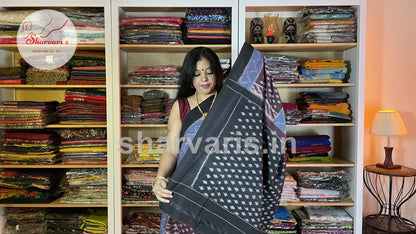 Coffee Brown and Yale Blue Pochampally Mercerised Cotton Saree with Trendy Patterns