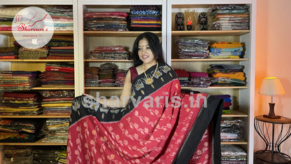 Red and Black Pochampally Mercerised Cotton Saree with Trendy Patterns