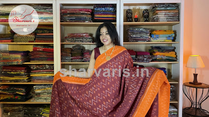 Maroon and Orange Pochampally Mercerised Cotton Saree with Trendy Patterns