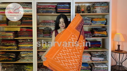 Maroon and Orange Pochampally Mercerised Cotton Saree with Trendy Patterns