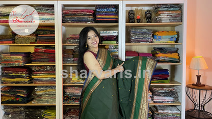 Bottle Green Pure Kanchi Cotton Saree with Thread Work Borders