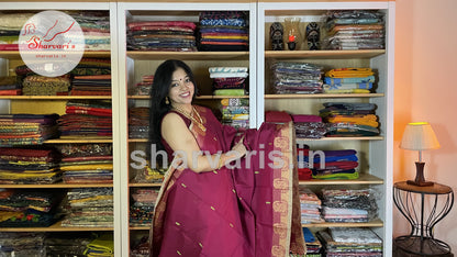 Dark Magenta Pure Kanchi Cotton Saree with Thread Work Borders