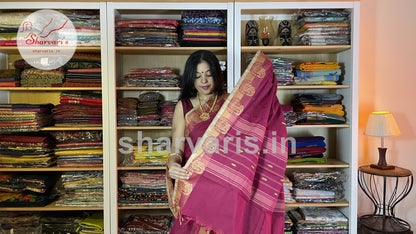 Dark Magenta Pure Kanchi Cotton Saree with Thread Work Borders