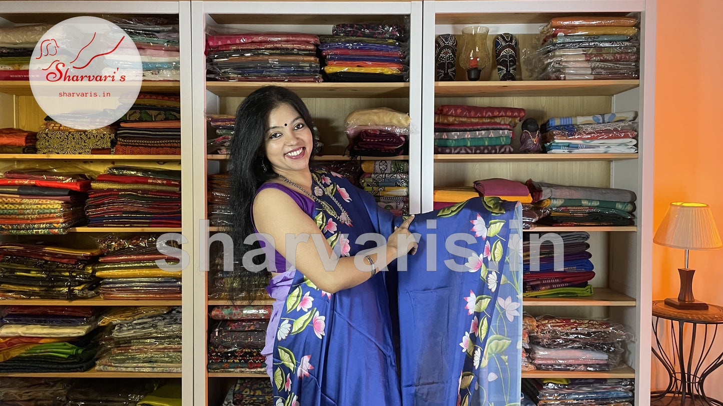 Navy Blue Faux Shamuz Satin Pichwai Saree